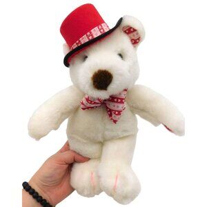 Plush Creations Inc White Teddy Bear Red Top Hat Plush Heart Print 1994